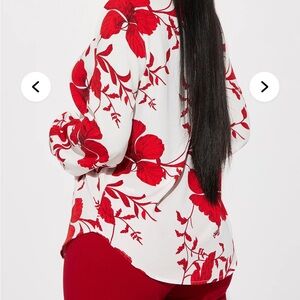 Fashion Nova Red and White Floral Blouse